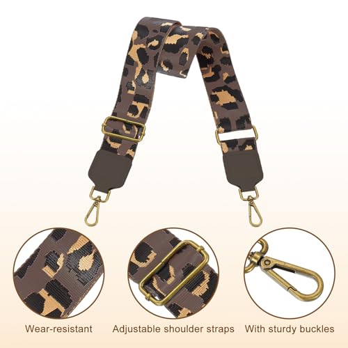 Image of uxcell Wide Shoulder Strap, 5cm Adjustable Purse Strap Replacement Crossbody Strap for Shoulder Bag Handbag, Brown, Bronze Square Mouth Buckle