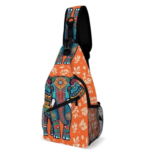 Lightweight Chest Shoulde Bag For Travel Hiking, Fashion Dress Decor Sling Bag, African Tribal Nations Elephants Art Cross Body Pocket Pack