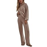 Vertvie Damen 2 Stück Strickanzug aus Langarm Strickpullover mit Kapuze Und Lange Jogginghose Zweiteilige Beiläufig Outfit Freizeitanzug Sportanzug Loungewear Set