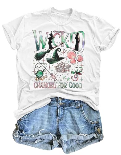 Musical Shirt Women Witch and Princess Changed for Good Shirts Musical Movie Fan Gifts Tee Casual Short Sleeve Tops White