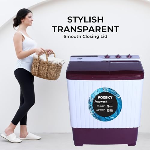 Image of Foxsky 7.5 kg Semi-Automatic Top Load Washing Machine Appliance (Aqua Wash, MAROON)