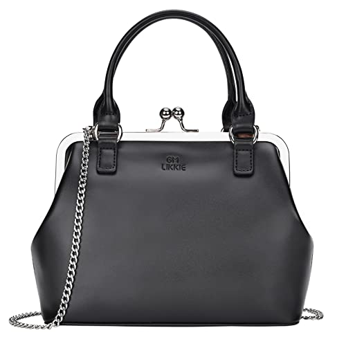 Image of GM LIKKIE Kiss Lock Purses and Handbags, Vintage PU Leather Clutch Purses for Women, Top Handle Evening Handbag