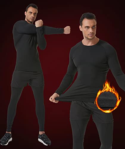 Silkworld Men's Thermal Long Sleeve Compression Shirts Athletic Cold Weather Base Layer,B1_Fleece Lined_3Pack_Black#3,Medium #TOP2