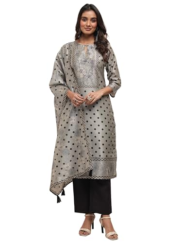 Image of Printed Silk Blend Straight Kurta With Trouser and Dupatta | daily wear suit