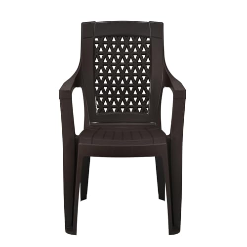 Image of Nilkamal Elevate Plastic Chair with Arm | Set of 4 | Stackable Chair | for Living Room, Bed Room, Kitchen, Balconies, Outdoor | Season Rust Brown