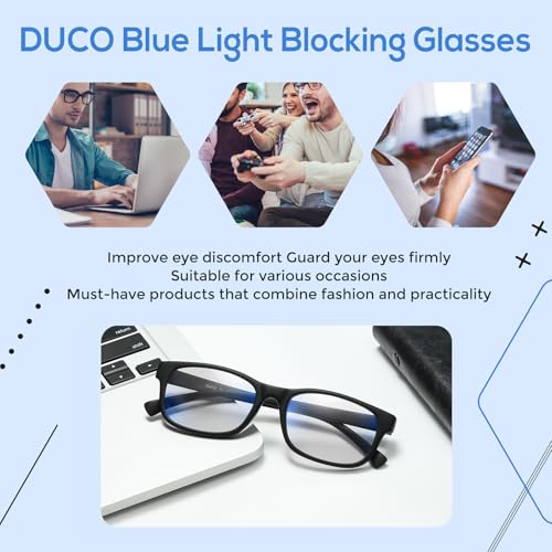 Image of DUCO Blue Light Glasses Blue Ray Blocking Glasses Computer Gaming Glasses with Amber Lens 8016