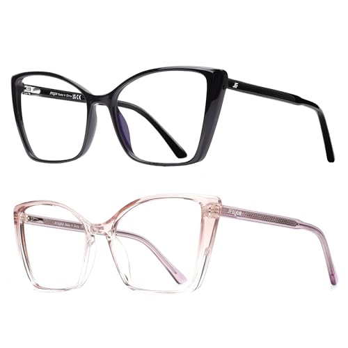 Image of 2 Pack Blue Light Blocking Glasses for Women, Oversized Trendy Cat Eye Computer Gaming Glasses Anti Glare & UV Glare RF6204 (Black + Clear Gradient Pink Cateye Frame)