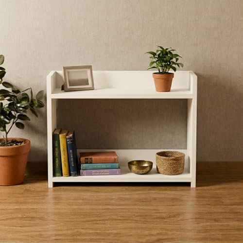 Image of DFC Element Crysta Shelf for Home, Living Room & Bedroom | Engineered Wood Storage Shelf with Open Display Design | Space Saving Organizer for Books, Decor & Daily Essentials (Classic White, 2 Level)