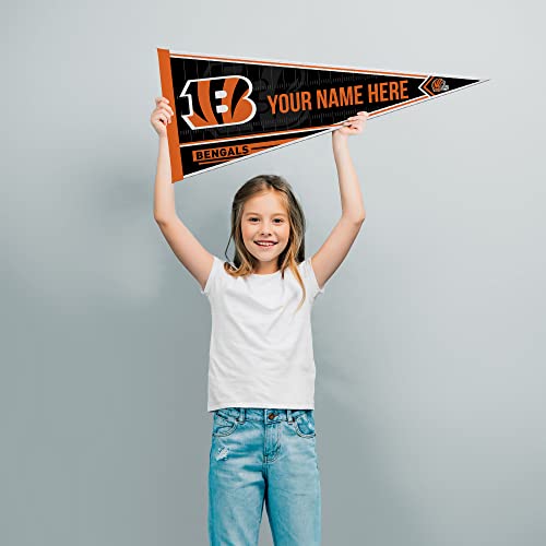 Image of Rico Industries NFL Football Cincinnati Bengals Personalized - Custom 12 inch x 30 inch Soft Felt Pennant - EZ to Hang