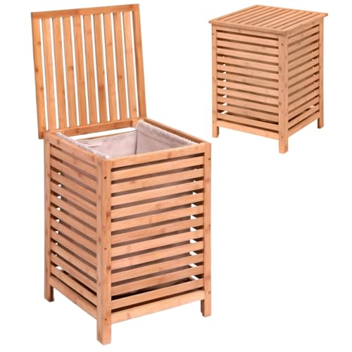 50L Bamboo Wooden Laundry Hamper with Lid Wicker Laundry Organiser Washing Basket for Bathroom Corner Storage