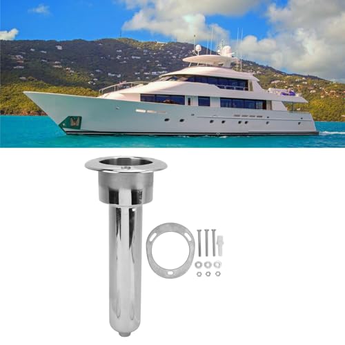 Image of Heavy Duty Stainless Steel Deluxe Rod Holders, 2 in 1 Flush Mount Fishing Rod Pole Holders, 0 15 30 Degree Boat Fishing Rod Cup Holder 280mm Round Top Cup Holder for Yacht Ship(0 Degree)