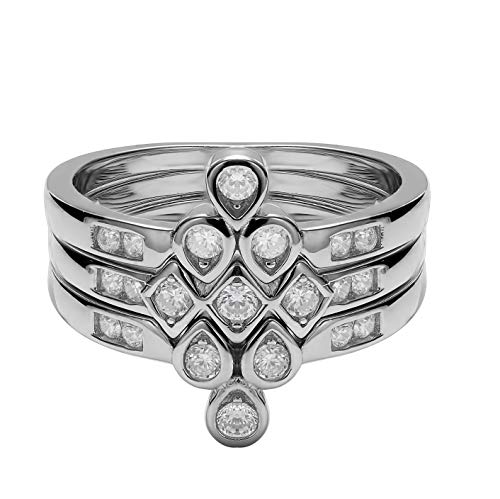Sterling Silver V Shaped Round Trio Ring Stack with Cubic Zirconia Chevron Three Piece Dainty Puzzle Stacking Rings3