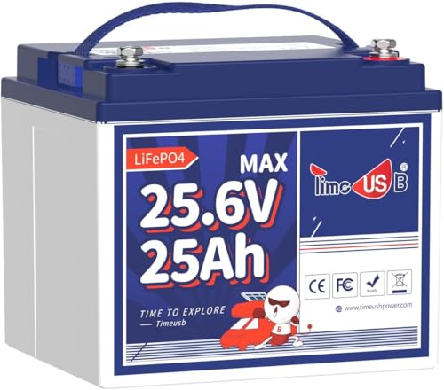 Timeusb Lithium Batterie 24V 25Ah LiFePO4 Akku 1280W Dauerlastleistung, 50A BMS Schutz,2C Hohe Entladerate,640Wh Energie für Elektro-Rasenmäher Mobilitäts-Roller Landwirtschaftliche