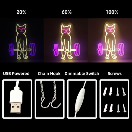 Image of Cat Lifting Weight Neon Sign Led Gym Lighting for Home Gym wall Decor gift