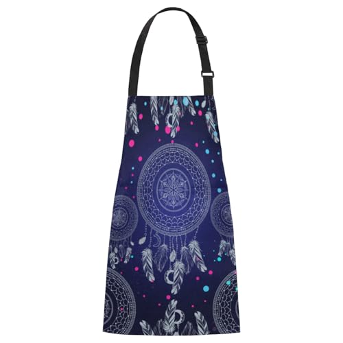 Aglebo Dreamcatcher Starry Night Chef Apron with Pockets Adjustable Shoulder Strap Waterproof Cooking Apron for Kitchen Baking Gardening Pottery Painting