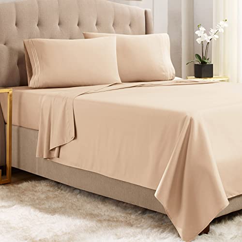Draps Empyrean Queen - Ensemble 4 pcs microfibre double brossée, sable