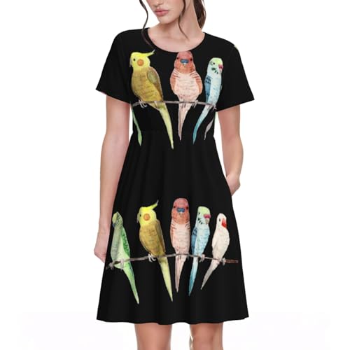Robe d'été avec poches pratiques et motif perroquets pour femme