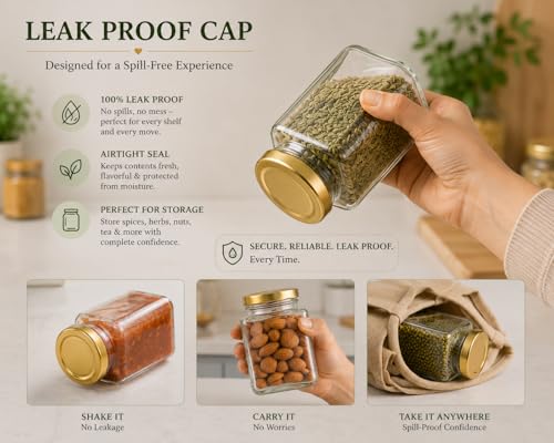 Image of Pure Source India Premium 150gm, 6 Pcs Glass Jar with Gold Lug Cap | Airtight Food Storage Jar for Honey, Jam, Pickles, Spices & Preserves