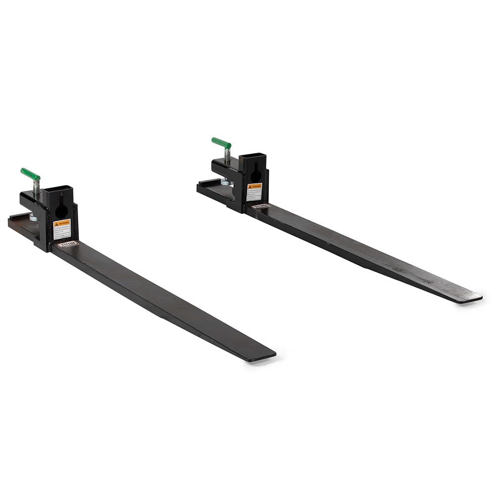 Titan Attachments Pair Heavy-Duty 60" Clamp-On Pallet Forks, 47" x 4" Blade Length, Rated 6000 LB, Easy to Install on Loader or Skid Steer Bucket
