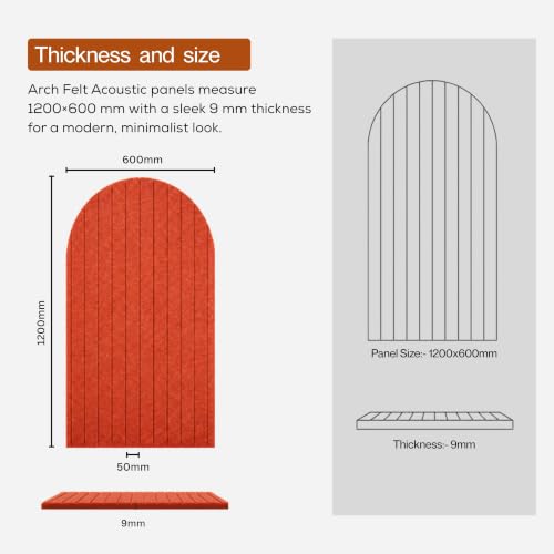 Image of MMT Acoustix Arch Felt Acoustic Wall Panel | Sound Proofing for Room |Premium Acoustic Panel |Pin Board for Wall |Sound Absorbing Panels | Arch Felt Acoustic Wall Panel |Rust| 120 x 60 cm | 1 Pcs