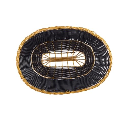 Image of Tablecraft Black 9 inch Oblong Hand-Woven Basket w / Gold Metal Trim