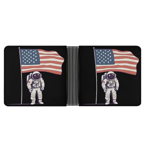 American Flag Space Astronaut Bifold Wallet PU Leather Coin Purse Lightweight Credit Card Holder Wallet Money Clip