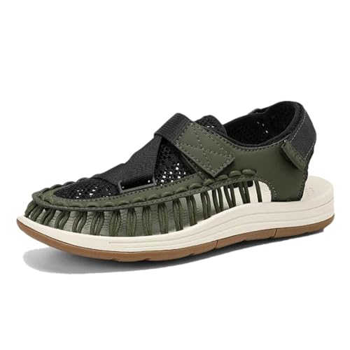 Men’S Weaving Design Air Mesh Beach Sandals Breathable Casual Flat Gladiator Style Outdoor Shoes With Hook Loop Closure