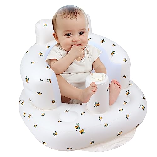 Image of EKEPE Inflatable Baby Seat for Babies 3 Months & Up, Infant Floor Seats for Sitting Up, Baby Seats for Infants, Blow Up Baby Chair with Built in Air Pump - Olive Flower