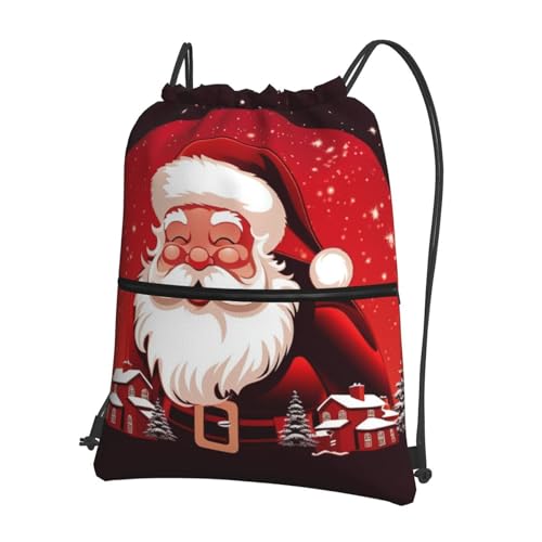 Drawstring Backpack Water Resistant String Bag Santa Claus Christmas Sports Sackpack Gym Sack for Men Women