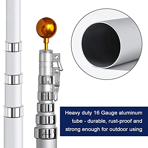 Bei Cheng 30Ft Flagpole Aluminum Telescopic Flag Pole Kit With Us Flag Gold Ball,American Flag With Pole,Flag Pole For House (30 Ft) #TOP3