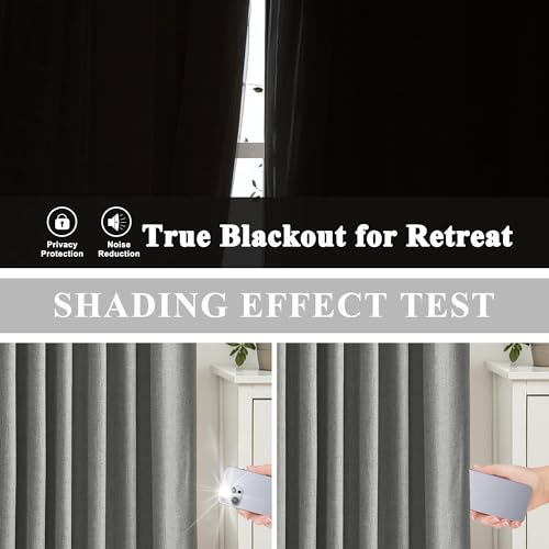 Image of Vision Home Pinch Pleated Dark Grey Blackout Curtains 102 inch Linen Blended Room Darkening Drapes with Thermal Insulation & Back Tab Hooks for Bedroom Living Room, 40 inch Wx102 L 2 Panels