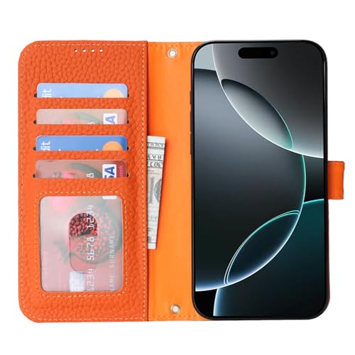 Coque iPhone 16 Pro Max Cavor étui portefeuille en cuir orange