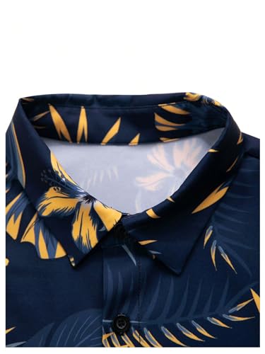 Men's 2 Piece Short Sets Outfits Button Down Floral Shirts and Drawstring Waist Shorts Tracksuits3