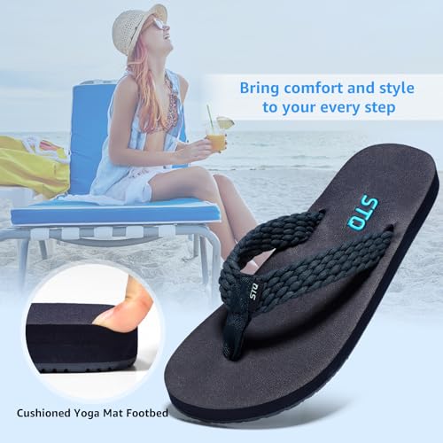 Image of STQ Women Quick Dry Flip Flops with Yoga Mat Sole Arch Support Thong Sandal | Instant Comfort Flip Flops With Padded Straps, Yoga Mat Cushioning, Non Slip Tpr Sole, Durable Design For Everyday Wear