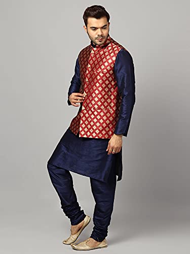 Image of Uri and MacKenzie Men's Silk Blend Kurta Churidar Pyjama with Stylish Nehru Jacket