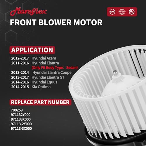 Image of Marsflex Front Blower Motor 700259 for 2011-2017 Hyundai Kia Azera Elantra Coupe GT Equus Optima 2012 2013 2014 2015 2016 Automotive Replacement Blower Motor Fan OE: 971132Y000 971133X000