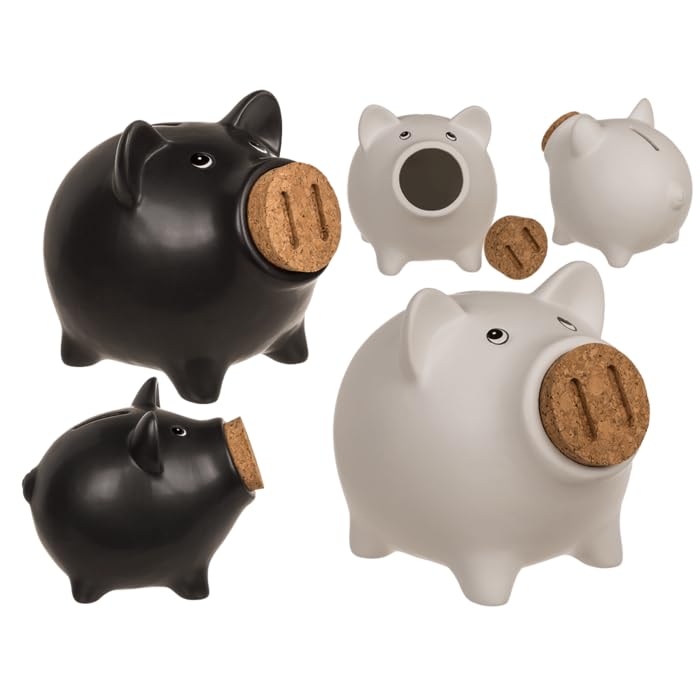 Hucha Cerdito Cerámica. Hucha Original con Tapón de Corcho en Hocico. (Negro)