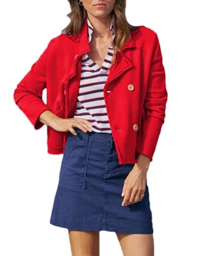 Bozanly Double Breasted Blazers Jacket for Women Casual Notched Loose Crop Outerwear with Pockets