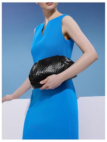 Image of QWINEE Women's Woven Evening Bag Dumpling Clutch Purse No Strap Handbags Elegant Faux PU Leather Clutch Bag