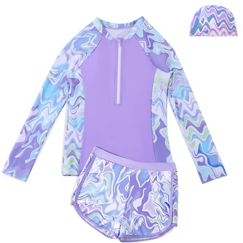El Mejor Listado de Trajes de una pieza para Niña disponible en línea para comprar. 44 SQEEQE Traje De Baño De 3 Piezas para Niña con UPF 50+ Respirable (MX/US, Edad, 9 años, Morado)