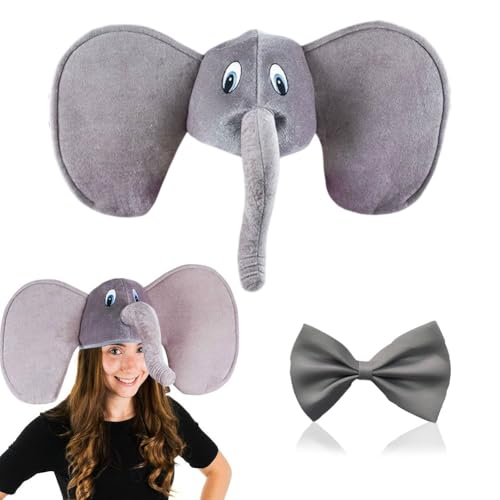 Ensemble de costume d'éléphant, chapeau éléphant pour adulte, avec oreilles grises et trompe,...