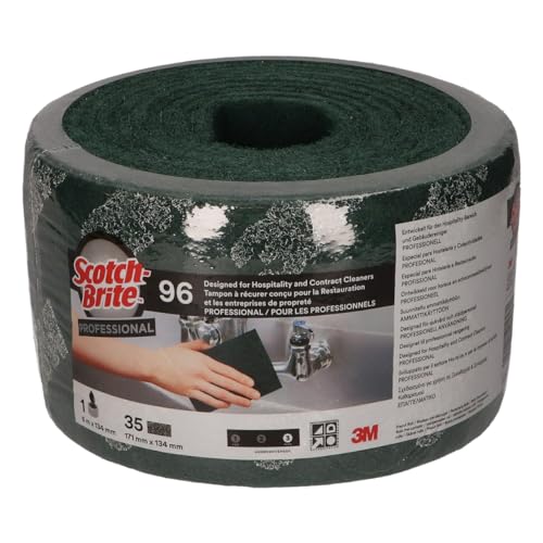 Scotch Brite 3M ScotchBrite 96 Rollo Fibra Verde Limpieza General precortado 134 mm x 6 m 12 rolloscaja S Brite ESTROP 6MX134MM, 1, Neutro