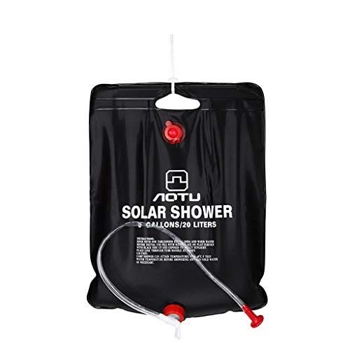 Fine Outdoor Solar Shower Bag,20/40L Camp Shower with Removable Hose and On-Off Switchable Shower Head for Camping Beach Swimming Outdoor Traveling Hiking (Black B)