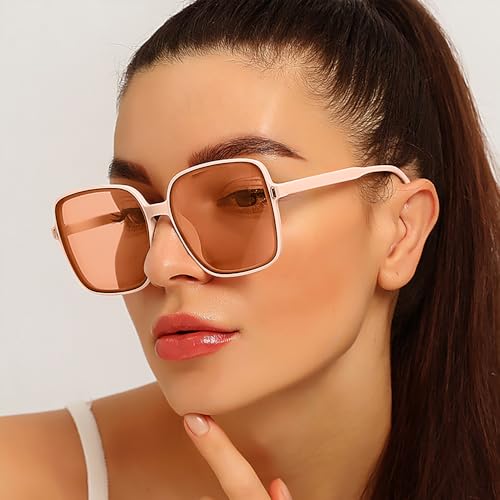 Gradient Jelly Colour Large Frame Square Sunglasses UV Protection Sunglasses，Jelly Pink