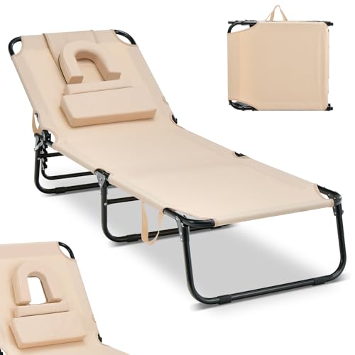 COSTWAY Sonnenliege mit Gesichtsöffnung, klappbare Gartenliege mit 3...