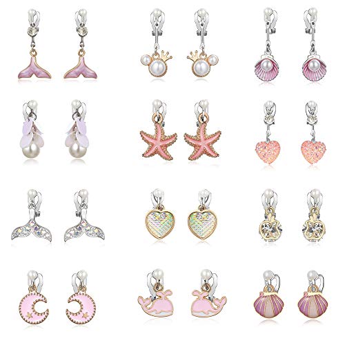 Pinkgarden Ohrringe für Mädchen, 12 Paare Meerjungfrau Perle Ozean Ohrringe Set für Kinder,Geburtstag Geschenk Partygeschenke Schmuck-Accessoires in Schachteln Cover