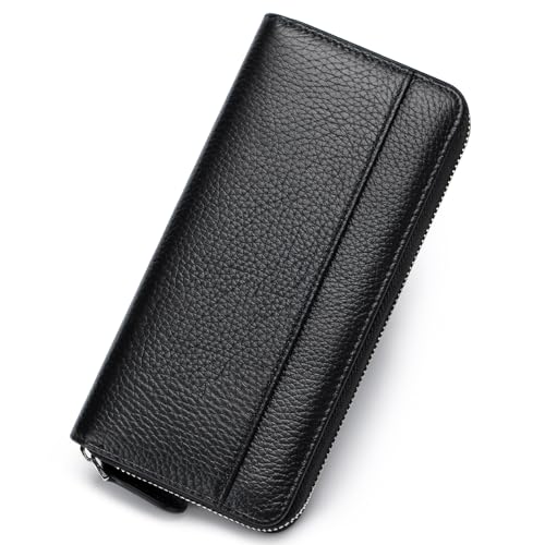 Large Capacity wallets for women RFID Blocking Leather Long Zipper Clutch Wallet with 18 Card Slots & coin Pocket,Black