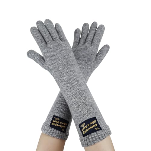 Andiker Thermohandschuhe für Frauen, gestrickte Wolle Daumen und Zeigefinger Touchscreen Handschuhe, warme weiche elastische Winterhandschuhe für den Innenbereich (Grau,...