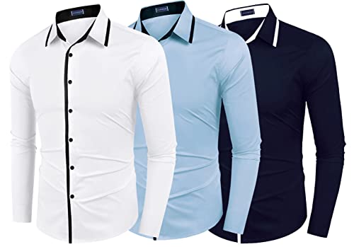 Image of Zombom Combo of Men's Cotton Blend Solid Regular Fit Casual Full Sleeves Shirts (Pack of 3)