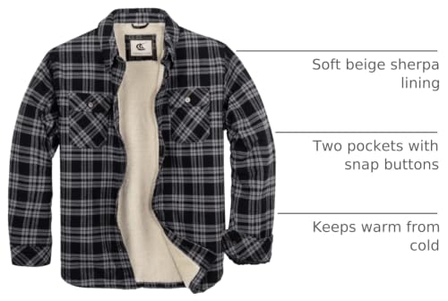 Image of COEVALS CLUB Men's Flannel Shacket Casual Button Snap Sherpa Quilted Lined Premium Jacket Shirts